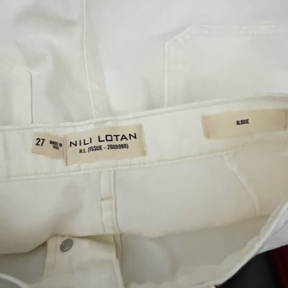 Nili Lotan Alodie Cotton High Rise Front Pocket Mini Denim Jean Shorts Cream 27 - Picture 2 of 4